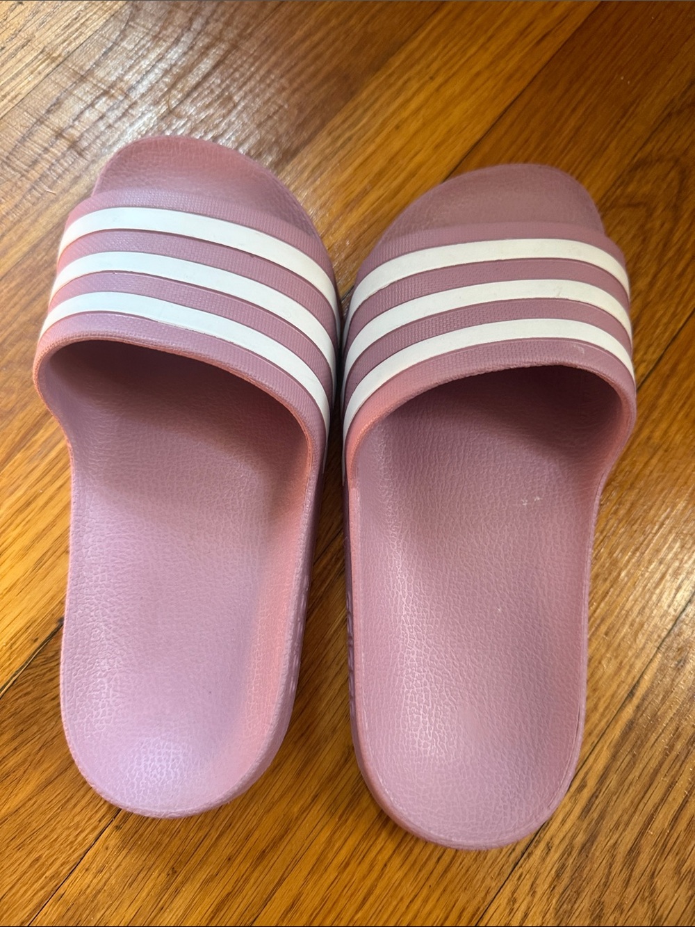 adidas Pink Slide Sandals with White Stripes - Women's